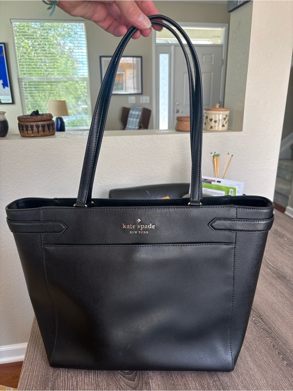 kate spade New York Staci Large Black Leather Top-Handle Tote